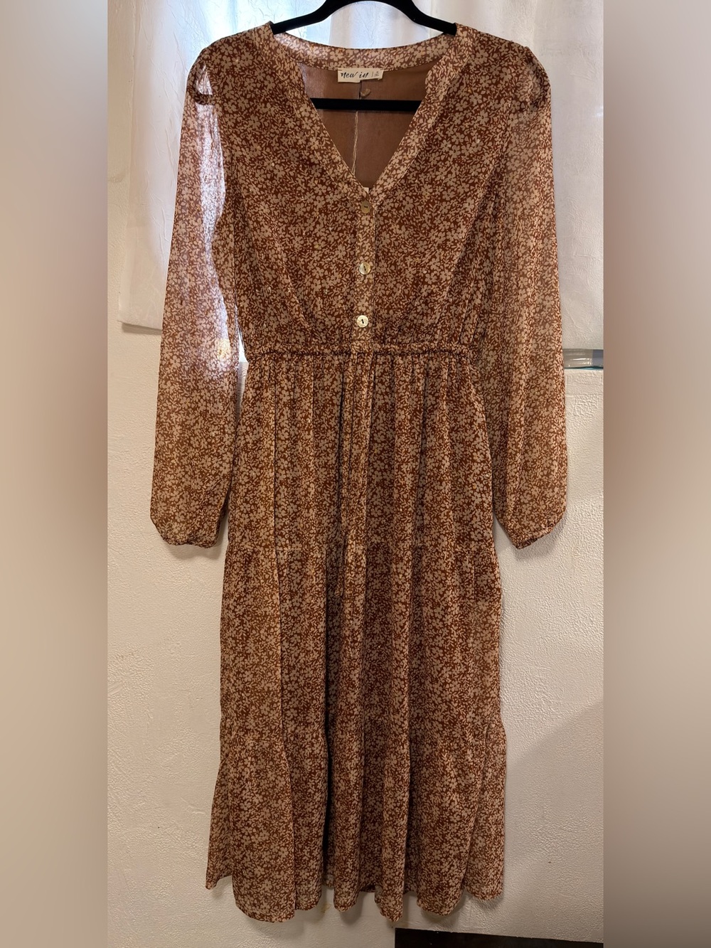 Brown Floral Midi Dress